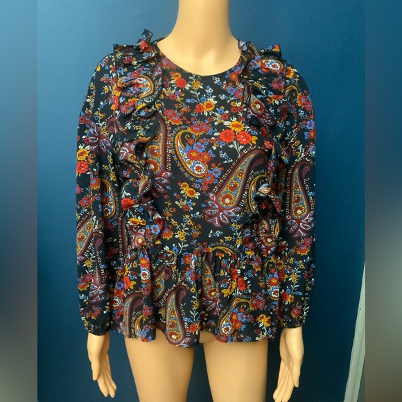 H&M Tops - H&M Black Paisley & Floral Ruffle Peplum Blouse